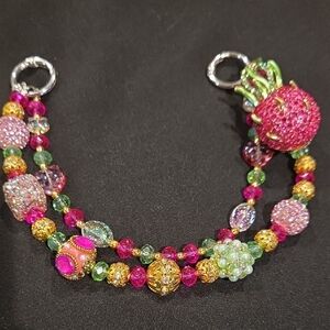 Colorful Beaded Bag Charm with Pink Dragon Fruit Broach